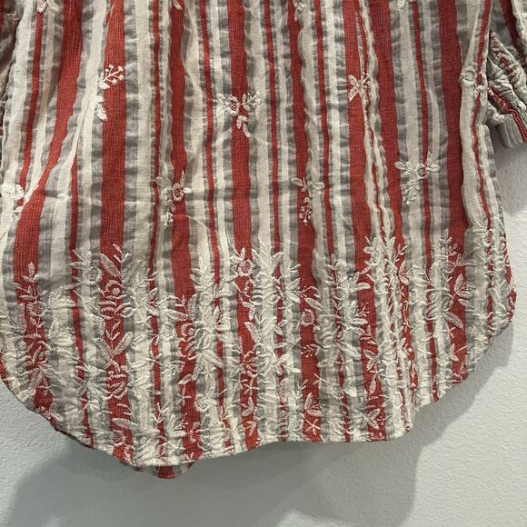 MISA Los Angeles Coral Grey & White Stripe Embroidered Off Shoulder Top Sz M - Picture 4 of 7